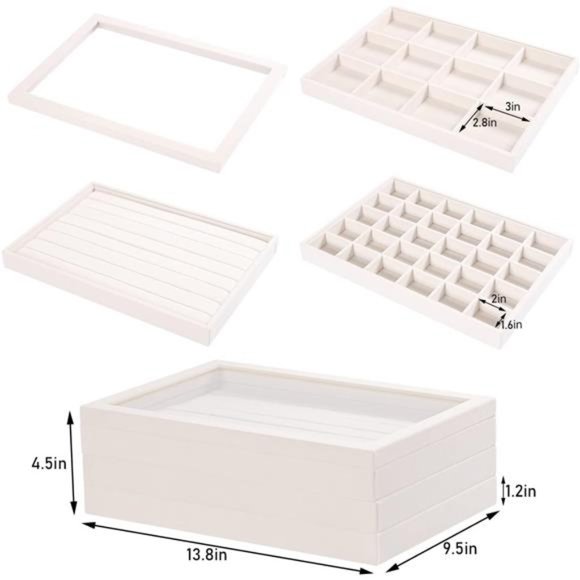 Stackable Jewelry Trays Organizer Set with Clear Lid, Trays for Drawer, Earring - Picture 4 of 6